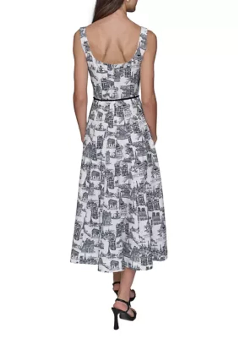 Women's Sleeveless Fit & Flare Midi Dress with Rope Belt