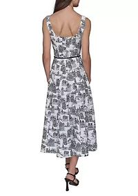 Women's Sleeveless Fit & Flare Midi Dress with Rope Belt