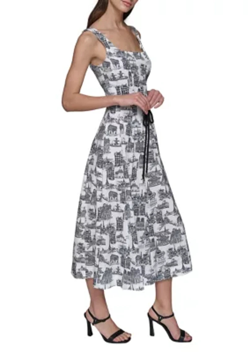 Women's Sleeveless Fit & Flare Midi Dress with Rope Belt