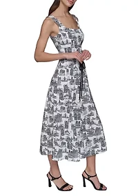 Women's Sleeveless Fit & Flare Midi Dress with Rope Belt