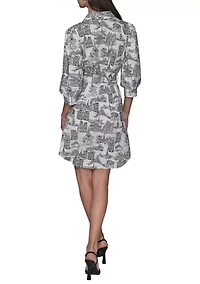 Women's 3/4 Sleeve Printed Shirtdress