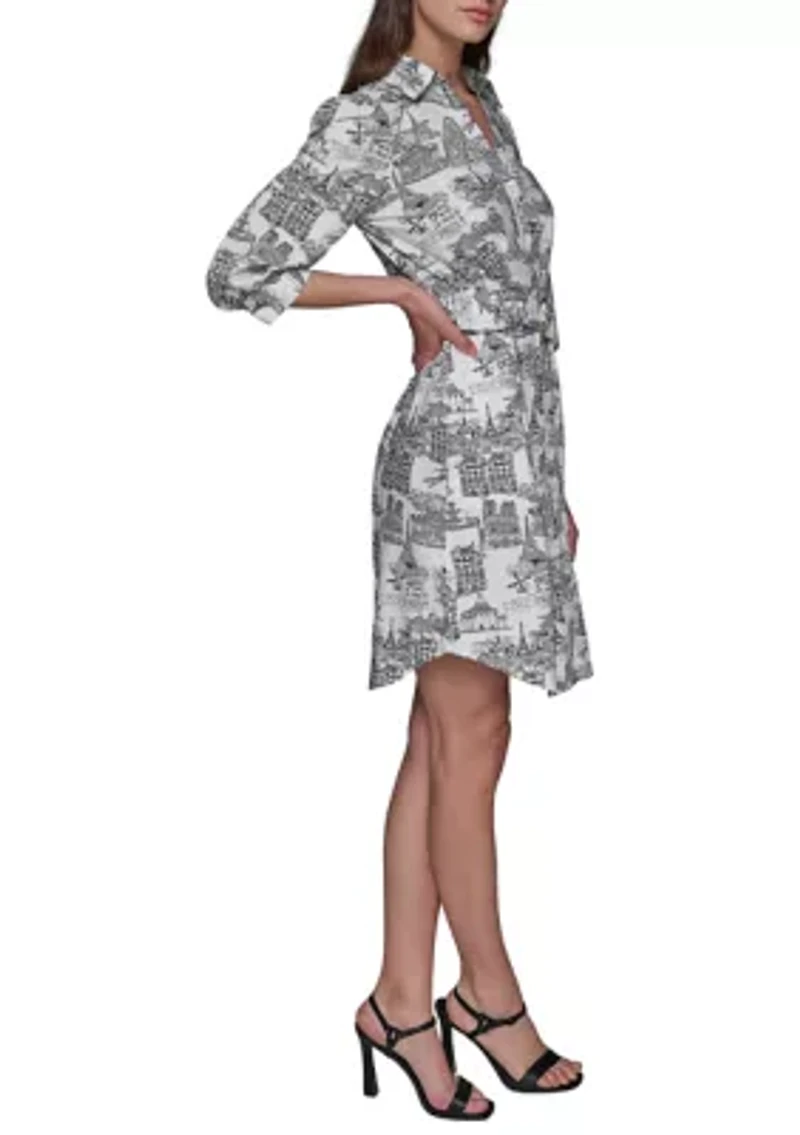 Women's 3/4 Sleeve Printed Shirtdress