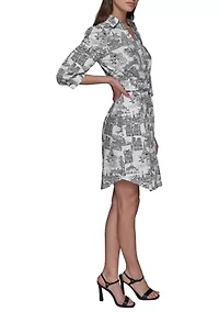 Women's 3/4 Sleeve Printed Shirtdress