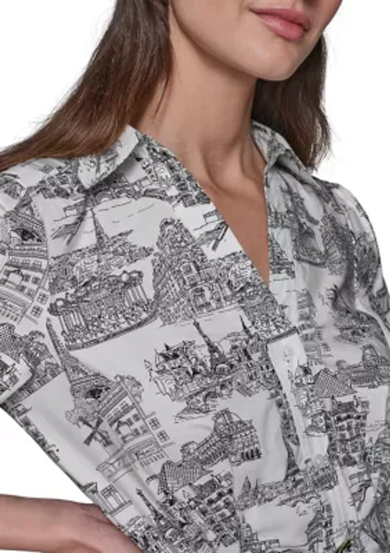 Women's 3/4 Sleeve Printed Shirtdress