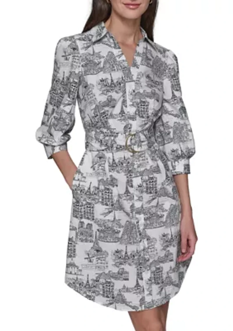 Women's 3/4 Sleeve Printed Shirtdress