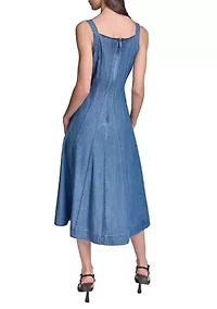 Women's Chambray Midi Dress with Bow Pins