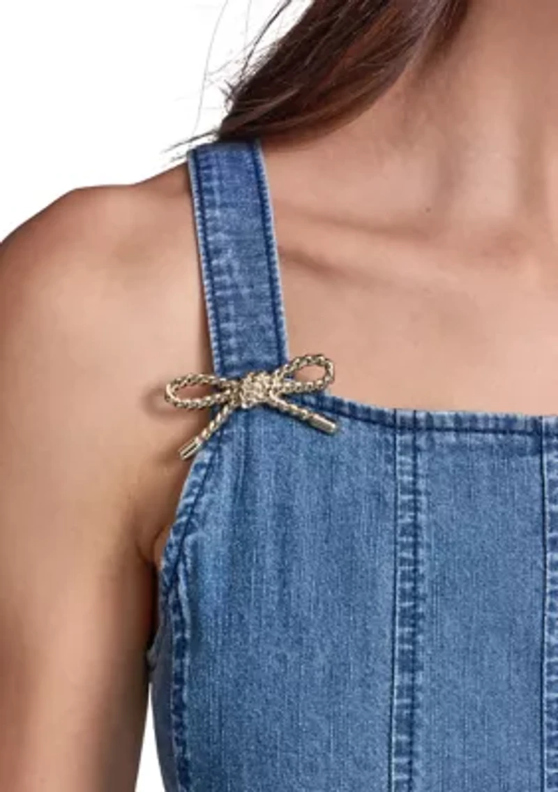 Women's Chambray Midi Dress with Bow Pins