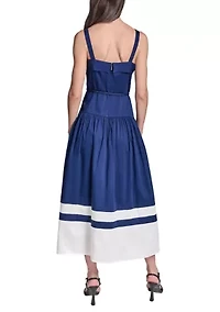 Women's Cotton Midi Dress with Contrast Border