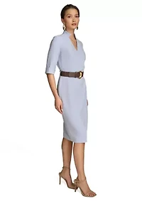 Women's Belted Solid Sheath Dress