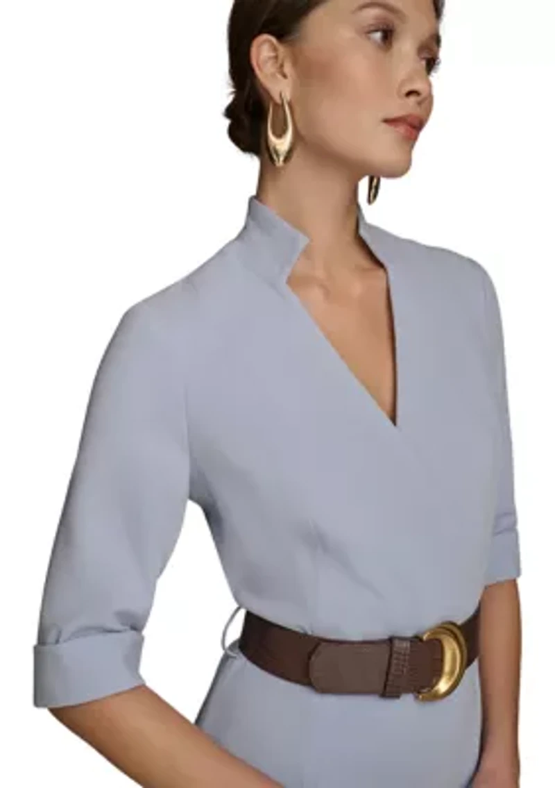 Women's Belted Solid Sheath Dress