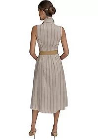 Women's Sleeveless Collar Neck Stripe Print Midi Dress