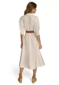 Women's Solid Belted Fit and Flare Shirtdress