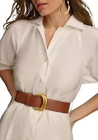 Women's Solid Belted Fit and Flare Shirtdress