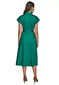 Women's Short Sleeve Collar Maxi Belted Dress