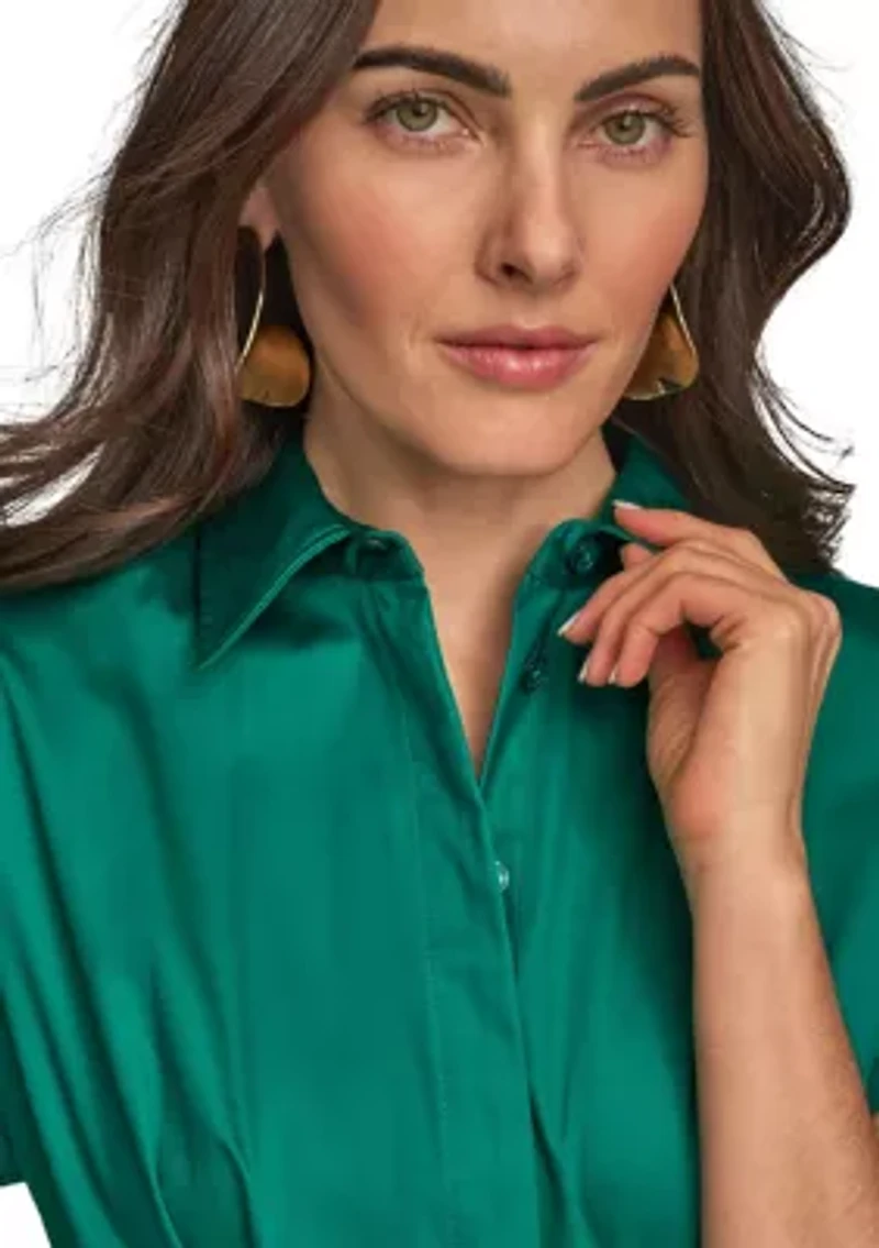 Women's Short Sleeve Collar Maxi Belted Dress