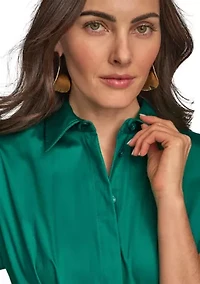 Women's Short Sleeve Collar Maxi Belted Dress