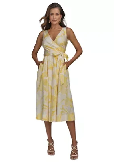 Women's Sleeveless V-Neck Floral Print Fit and Flare Dress