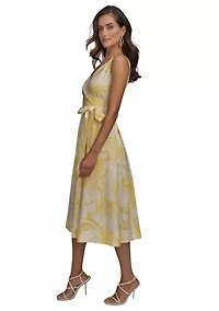 Women's Sleeveless V-Neck Floral Print Fit and Flare Dress