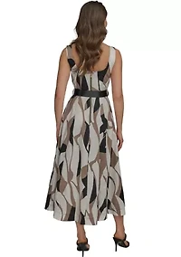 Women's Sleeveless Square Neck Abstract Print Maxi Dress