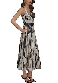 Women's Sleeveless Square Neck Abstract Print Maxi Dress