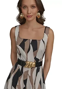 Women's Sleeveless Square Neck Abstract Print Maxi Dress