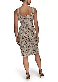 Women's Sleeveless Square Neck Printed Scuba Sheath Dress