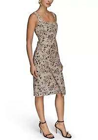 Women's Sleeveless Square Neck Printed Scuba Sheath Dress