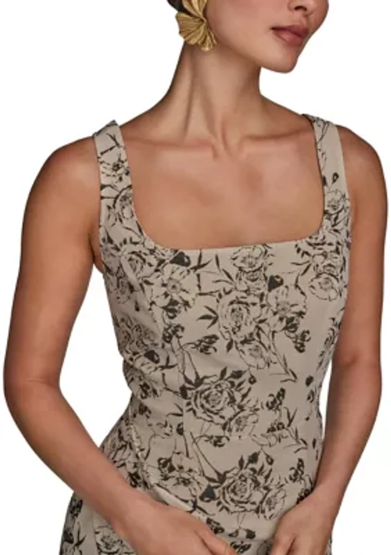 Women's Sleeveless Square Neck Printed Scuba Sheath Dress