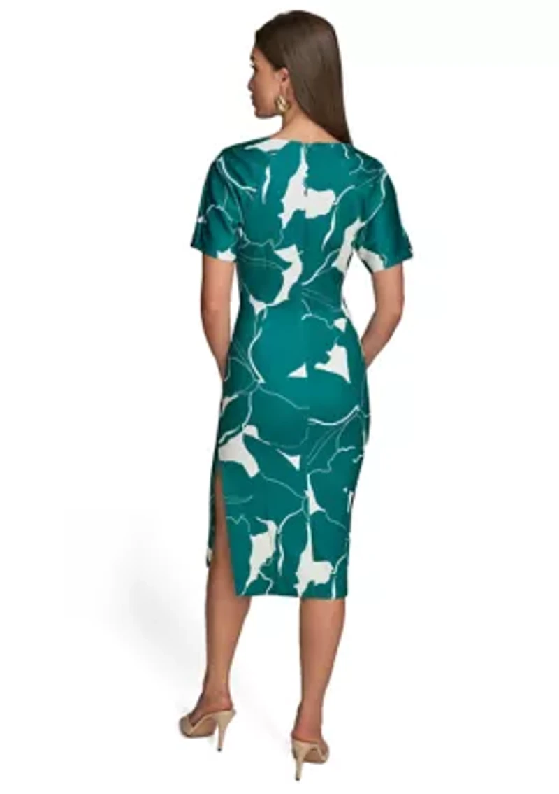 Women's Short Sleeve Floral Crew Neck Sheath Dress