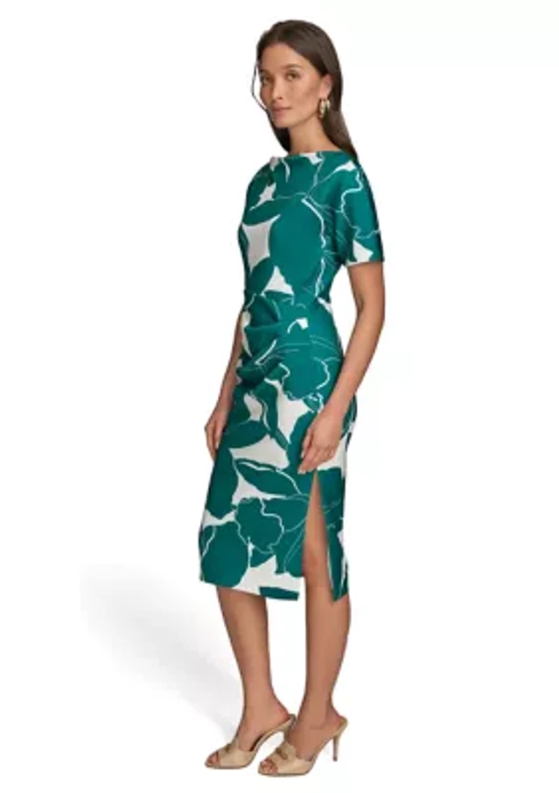 Women's Short Sleeve Floral Crew Neck Sheath Dress