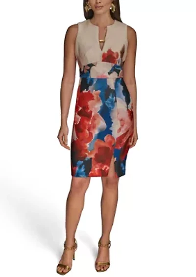 Women's Sleeveless Split Neck Floral Dress