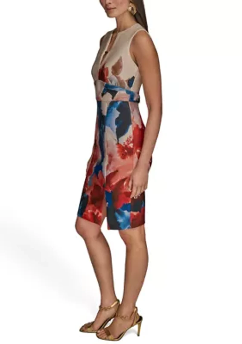 Women's Sleeveless Split Neck Floral Dress