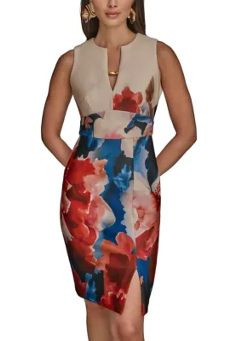 Women's Sleeveless Split Neck Floral Dress