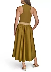 Women's Sleeveless Split Neck Belted  Midi Dress