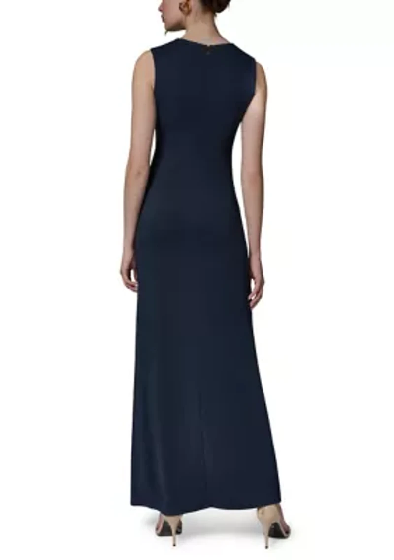 Women's Sleeveless Asymmetric Neck Dress with Hardware