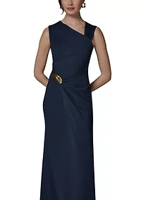 Women's Sleeveless Asymmetric Neck Dress with Hardware