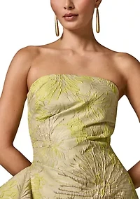 Women's Strapless Cascading Ruffle Jacquard Gown