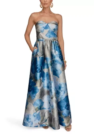 Women's Strapless Floral Print Maxi Dress
