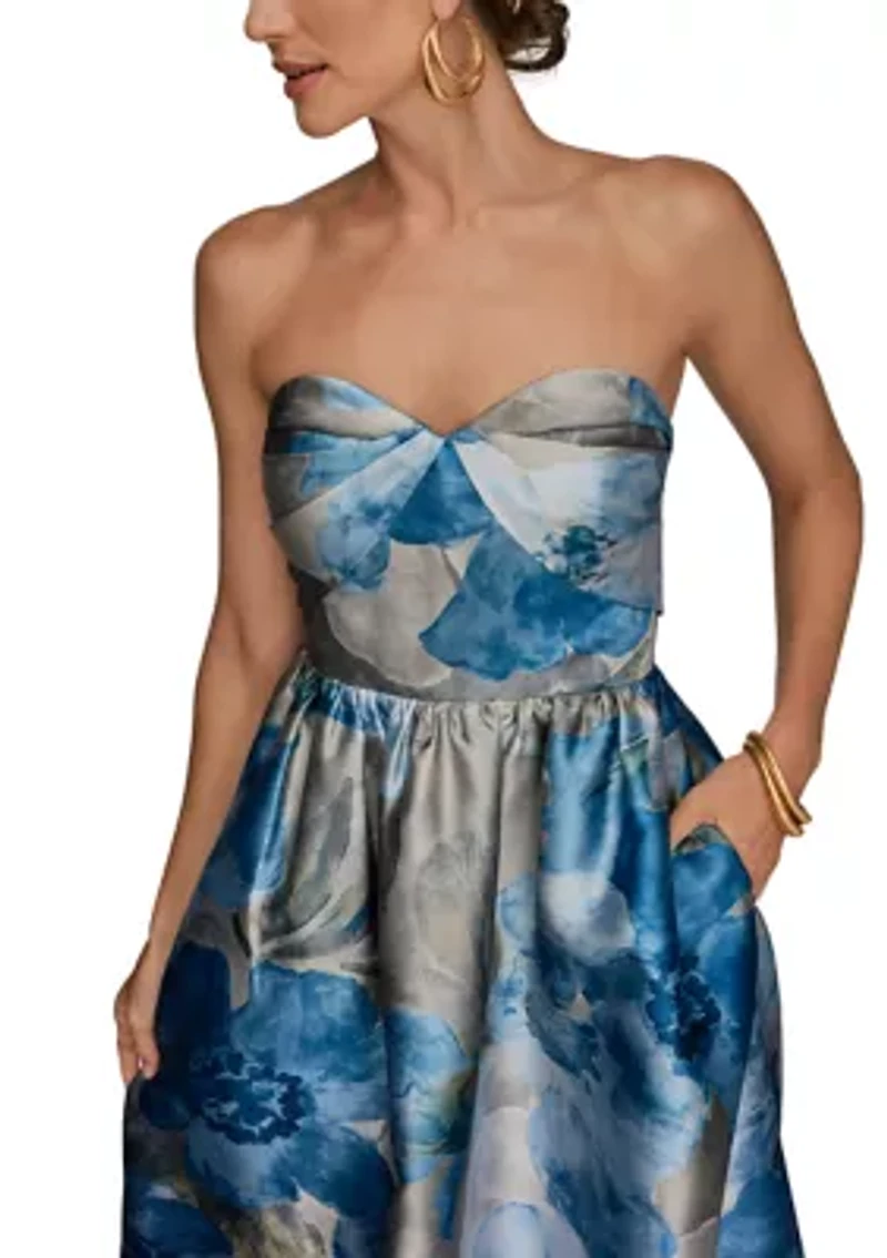 Women's Strapless Floral Print Maxi Dress