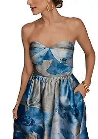 Women's Strapless Floral Print Maxi Dress