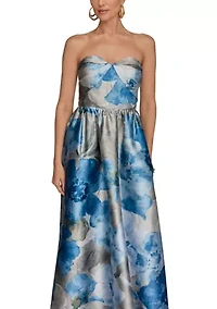 Women's Strapless Floral Print Maxi Dress