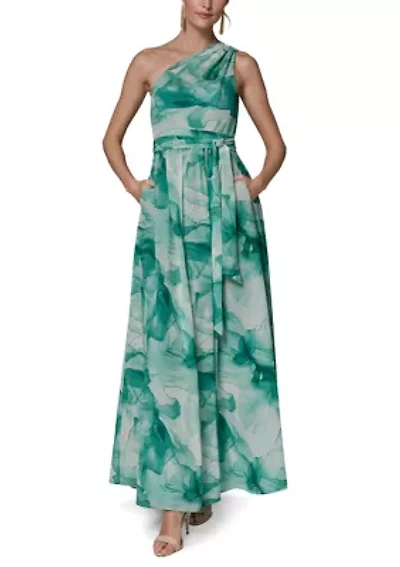 Women's Sleeveless Asymmetrical Floral Print Maxi Dress