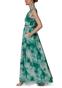 Women's Sleeveless Asymmetrical Floral Print Maxi Dress