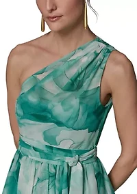 Women's Sleeveless Asymmetrical Floral Print Maxi Dress