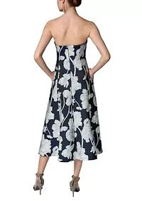 Women's Strapless Floral Tea Length Dress