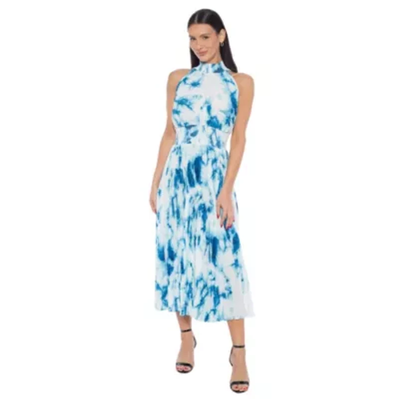 Tie Dye Pleated Midi Dress