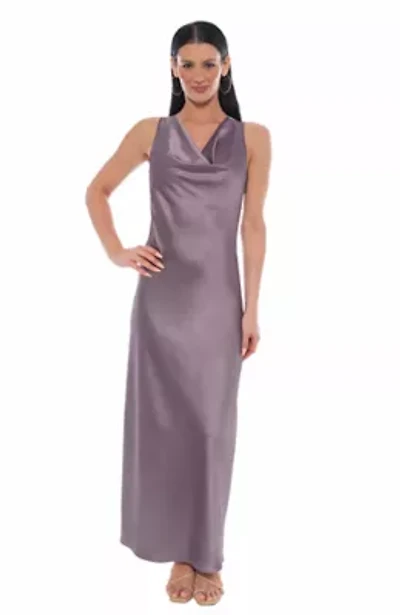 Front Neck Cowl Sleeveless Stretch Satin Maxi Dress
