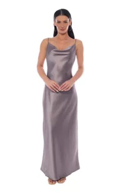 Front Cowl Neck Stretch Satin Long Dress