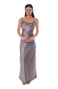 Front Cowl Neck Stretch Satin Long Dress
