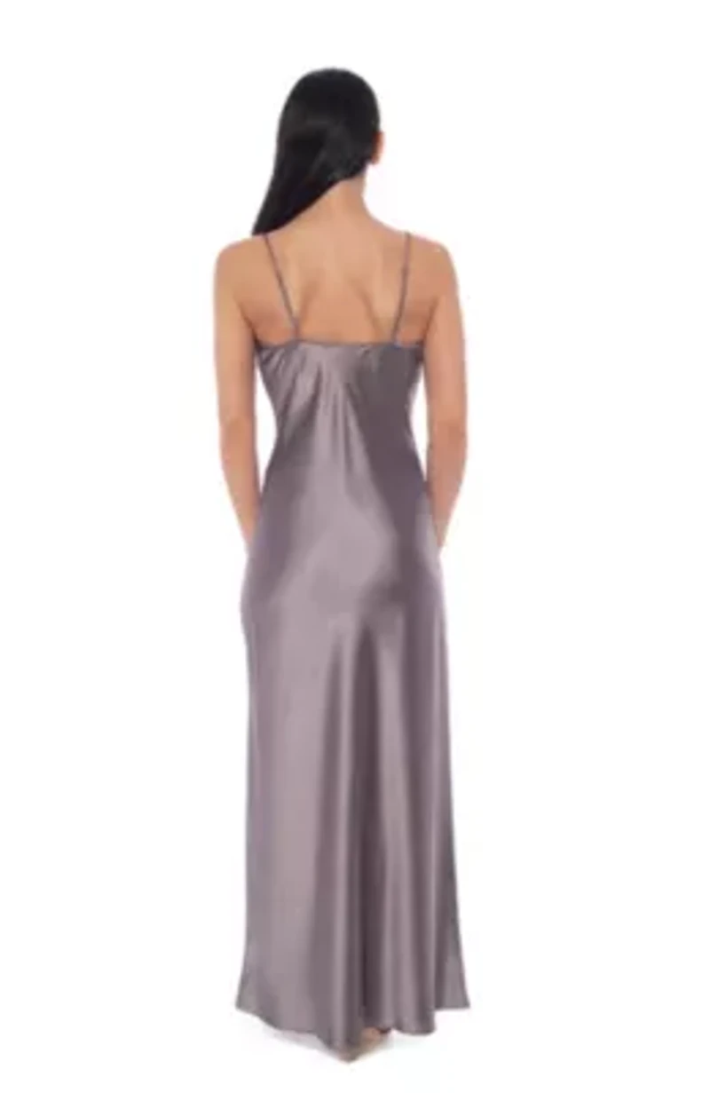 Front Cowl Neck Stretch Satin Long Dress